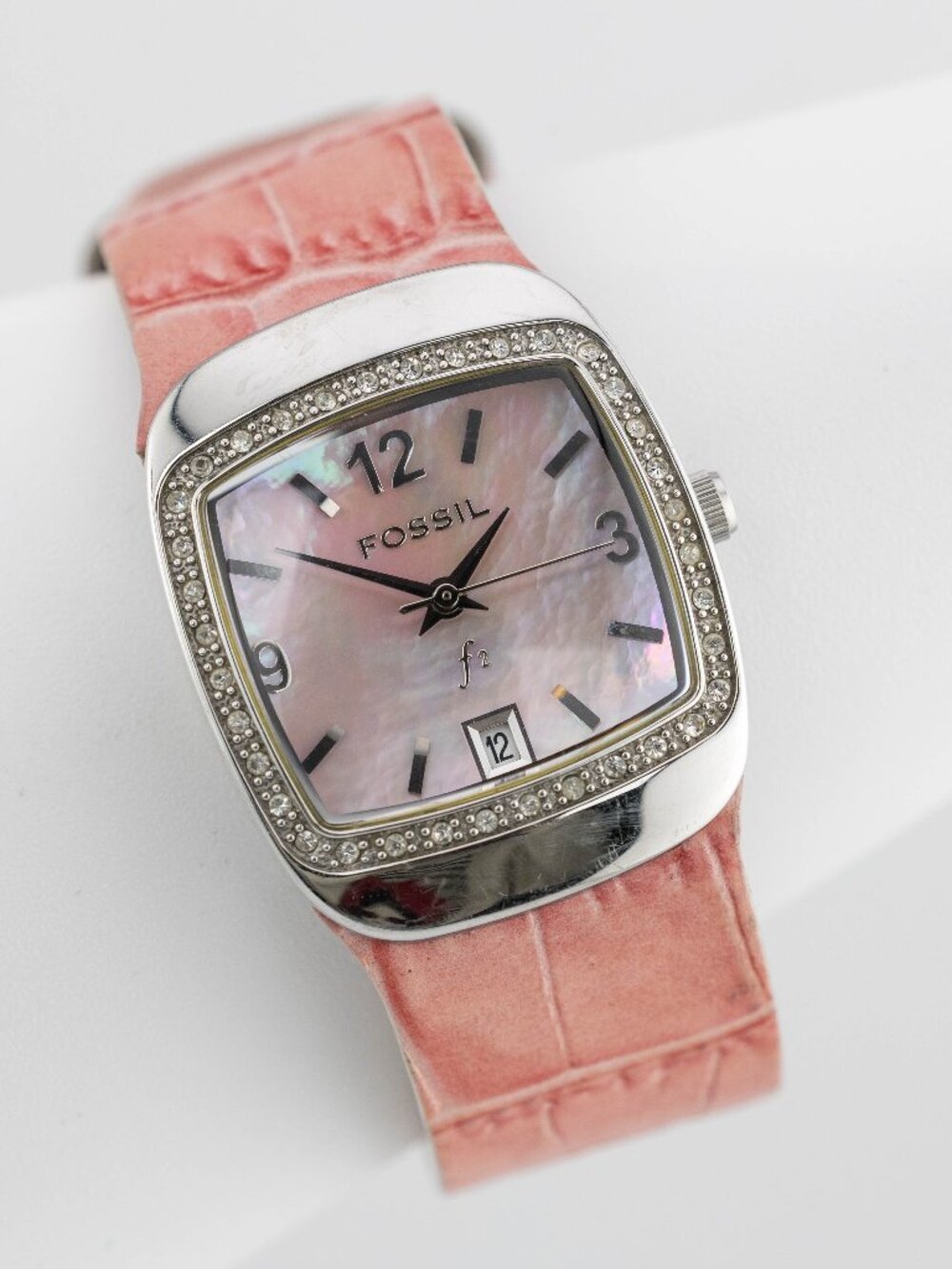 Fossil F2 ES-9720 Women’s Pink Leather Crystal Quartz Analog Watch Fresh Battery